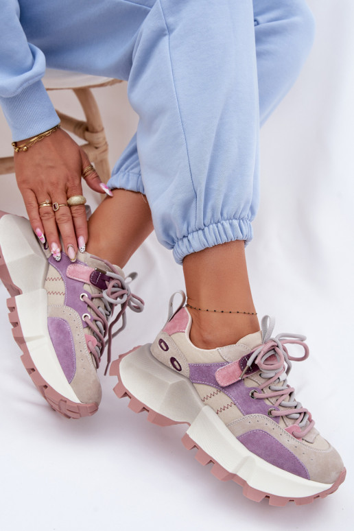 Kožené zo semišu Tenisky model obuvi Dámske GOE TT2N4026 Fialová