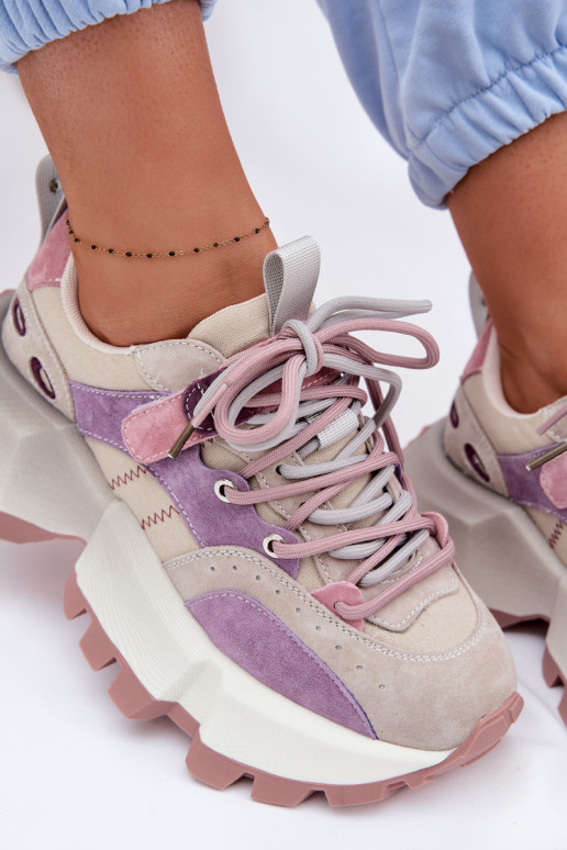 Kožené zo semišu Tenisky model obuvi Dámske GOE TT2N4026 Fialová