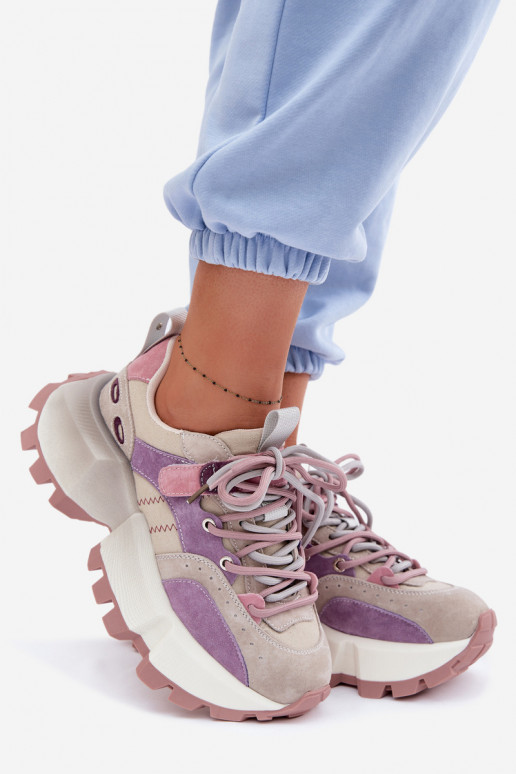 Kožené zo semišu Tenisky model obuvi Dámske GOE TT2N4026 Fialová