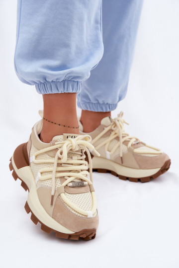 Kožené zo semišu Tenisky model obuvi Dámske GOE TT2N4021 béžová