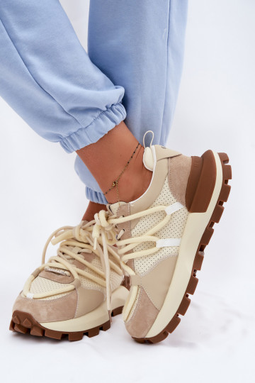 Kožené zo semišu Tenisky model obuvi Dámske GOE TT2N4021 béžová 2