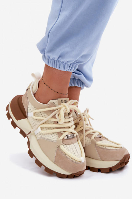 Kožené zo semišu Tenisky model obuvi Dámske GOE TT2N4021 béžová