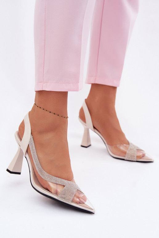 Perregimi sandále s trblietavými otvormi s podpätkami Vinceza 62282 slonovina