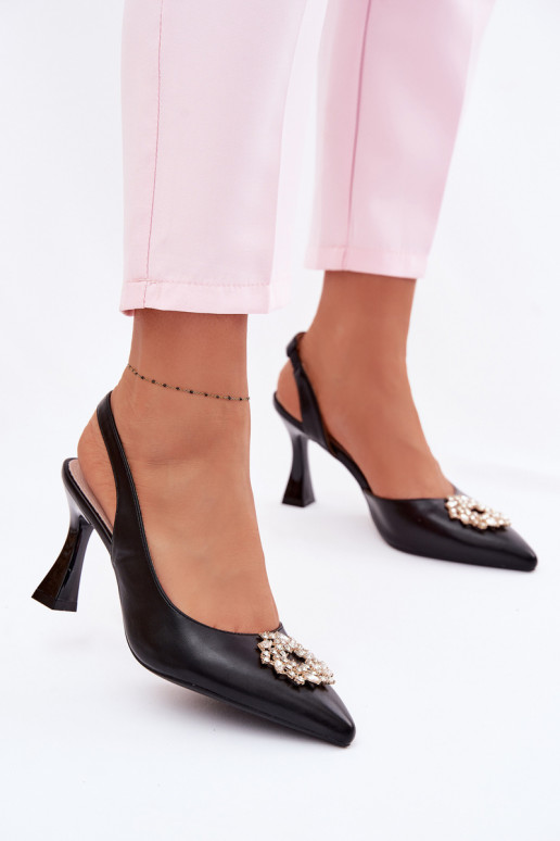 Sandále na vysokom podpätku S ozdobou šperkov Vinceza 62277 čierna
