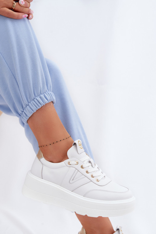 Kožené dámske športové topánky s platformou Vinceza 39976 bielej farby