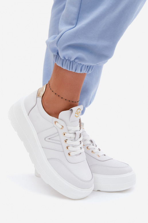 Kožené dámske športové topánky s platformou Vinceza 39976 bielej farby