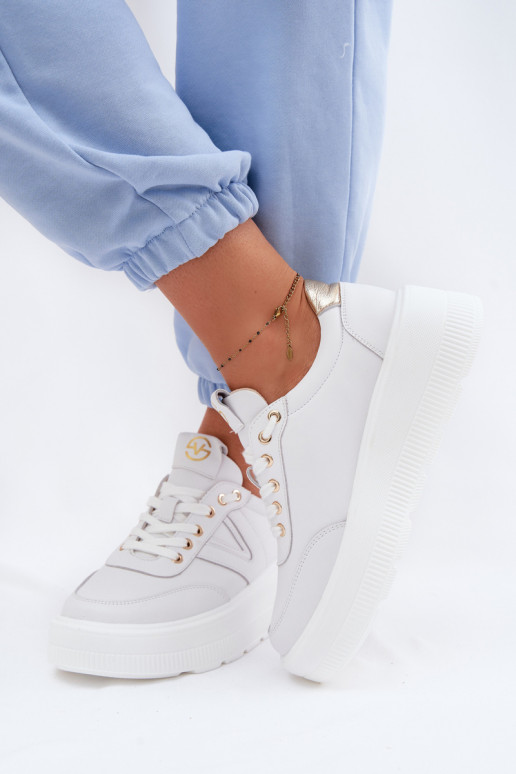 Kožené dámske športové topánky s platformou Vinceza 39976 bielej farby