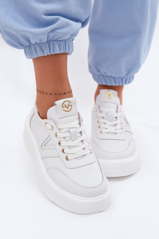 Kožené dámske športové topánky s platformou Vinceza 39976 bielej farby
