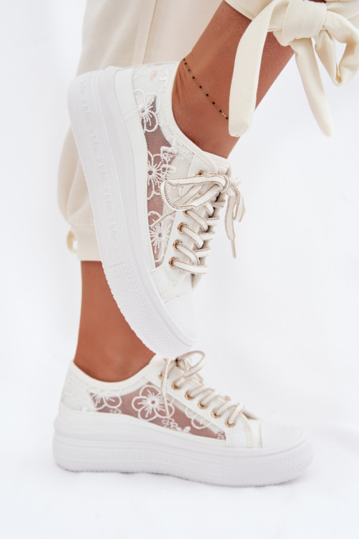Bežná obuv s čipkou s platformou Lee Cooper LCIN-26-44-4480 biela farba