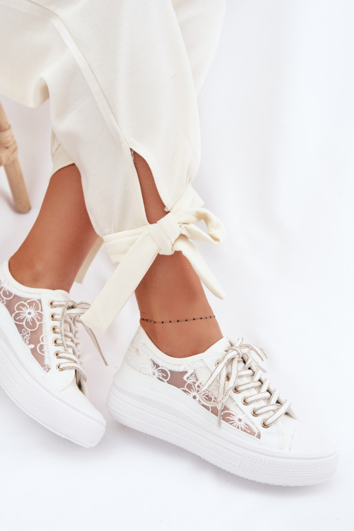 Bežná obuv s čipkou s platformou Lee Cooper LCIN-26-44-4480 biela farba