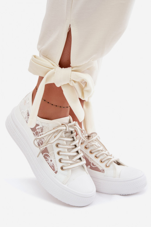 Bežná obuv s čipkou s platformou Lee Cooper LCIN-26-44-4480 biela farba