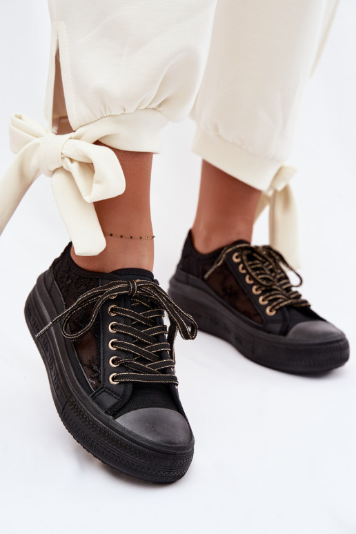 Bežná obuv s čipkou s platformou Lee Cooper LCIN-26-44-4479 čierna