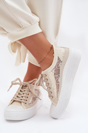 Bežná obuv s čipkou s platformou Lee Cooper LCIN-26-44-4481 béžová