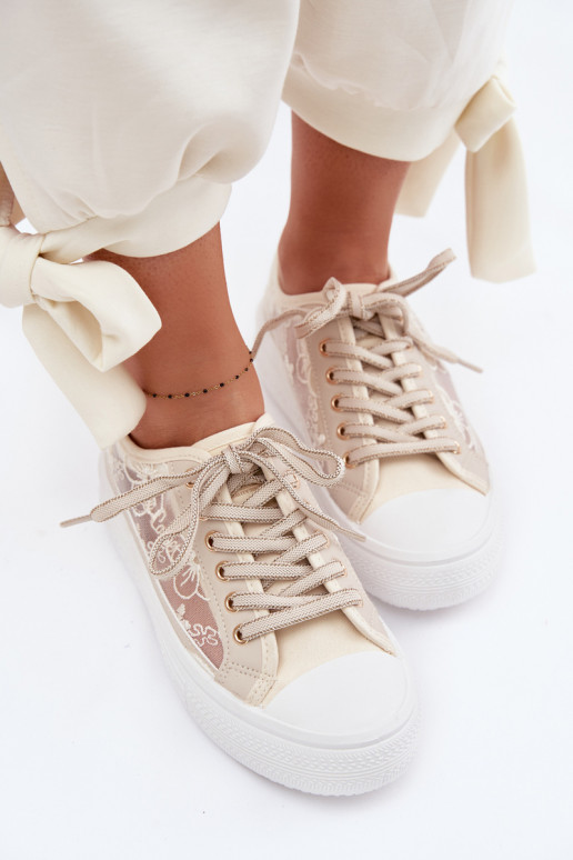 Bežná obuv s čipkou s platformou Lee Cooper LCIN-26-44-4481 béžová