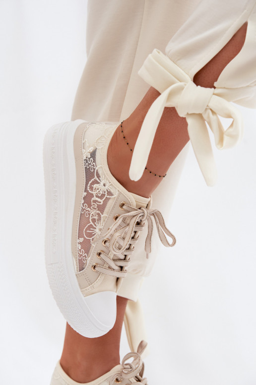 Bežná obuv s čipkou s platformou Lee Cooper LCIN-26-44-4481 béžová