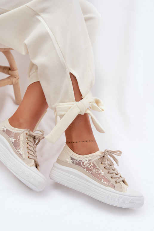 Bežná obuv s čipkou s platformou Lee Cooper LCIN-26-44-4481 béžová