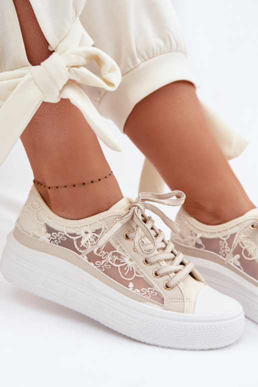 Bežná obuv s čipkou s platformou Lee Cooper LCIN-26-44-4481 béžová