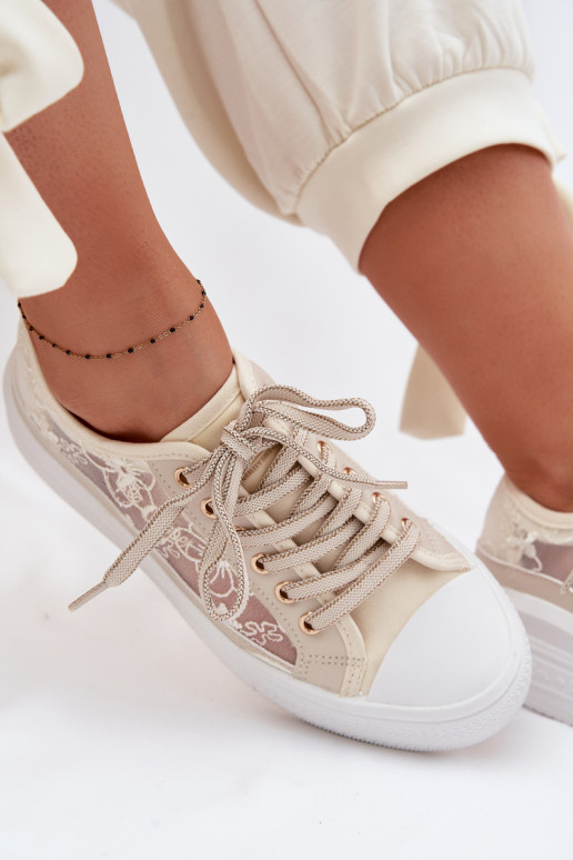 Bežná obuv s čipkou s platformou Lee Cooper LCIN-26-44-4481 béžová