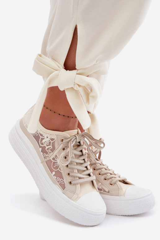 Bežná obuv s čipkou s platformou Lee Cooper LCIN-26-44-4481 béžová