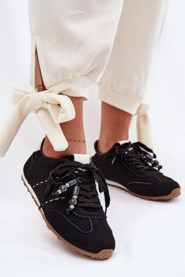 Tenisky model obuvi Dámska nízka s korálkami čierna Galora 2