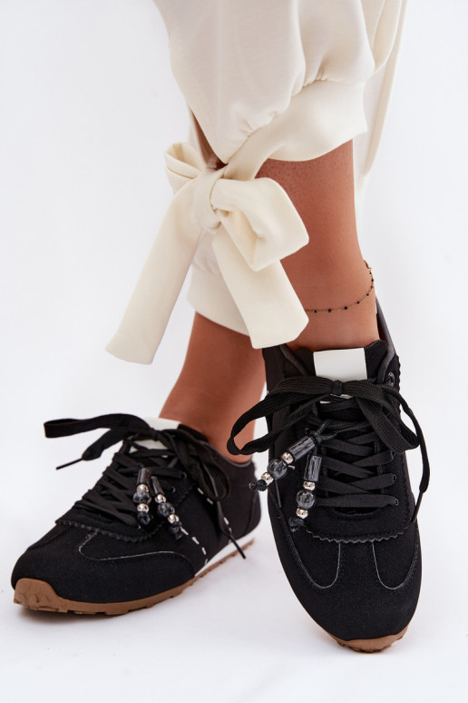 Tenisky model obuvi Dámska nízka s korálkami čierna Galora