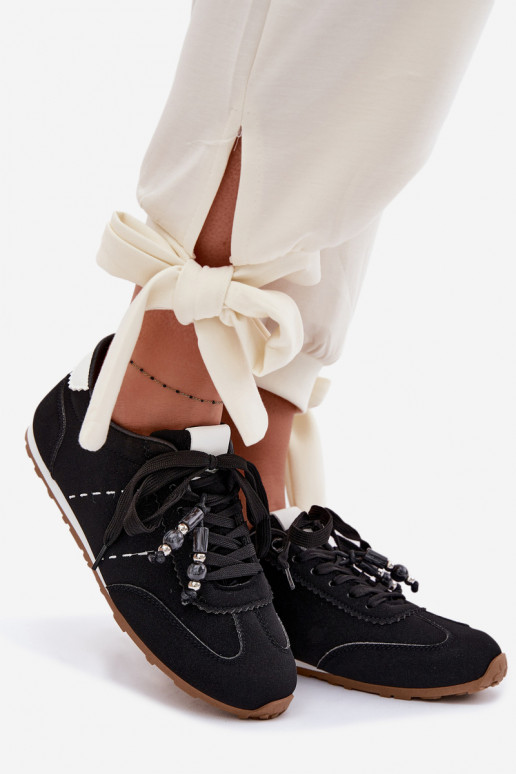 Tenisky model obuvi Dámska nízka s korálkami čierna Galora