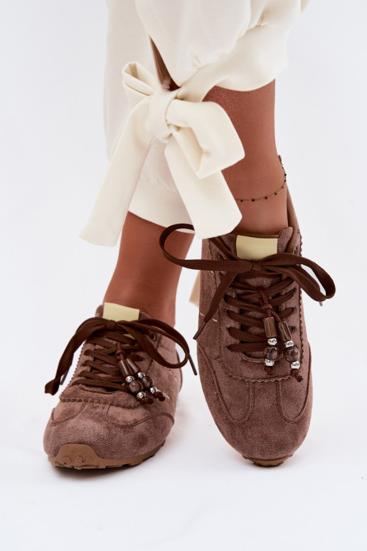 Tenisky model obuvi Dámska nízka s korálkami Hnedá farba Galora