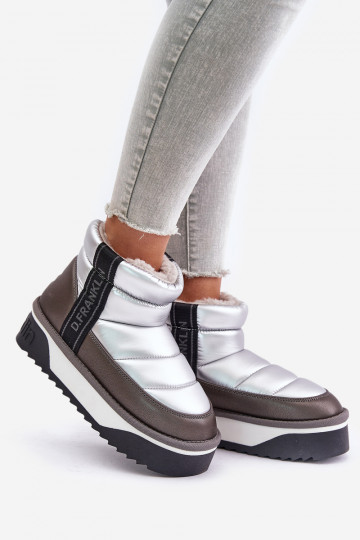 Nízka Snehule Zapnuté hrubej podrážke D.Franklin DFSH371010 strieborná farba 2