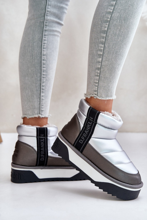 Nízka Snehule Zapnuté hrubej podrážke D.Franklin DFSH371010 strieborná farba