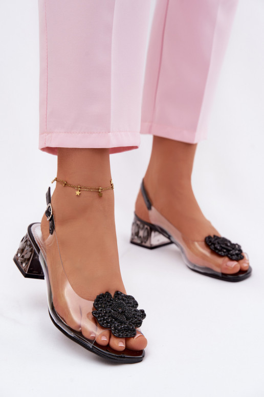 sandále Perregimi Zapnuté Klocku so svietiacimi otvormi I s kvetmiem Vinceza 70122 čierna