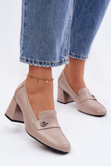 Kožené topánky Dámske s podpätkami Vinceza 18119 béžová