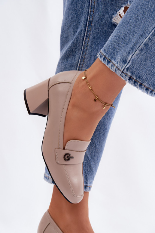 Kožené topánky Dámske s podpätkami Vinceza 18119 béžová