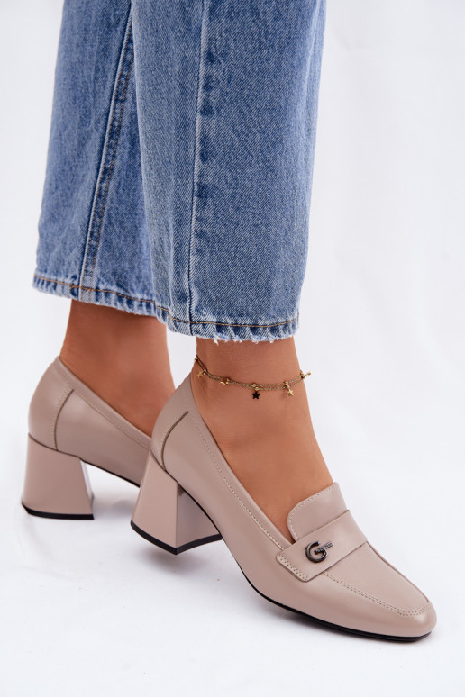 Kožené topánky Dámske s podpätkami Vinceza 18119 béžová