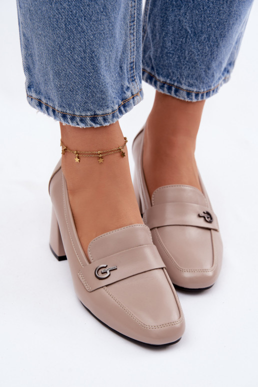 Kožené topánky Dámske s podpätkami Vinceza 18119 béžová