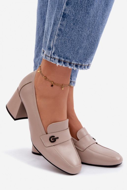 Kožené topánky Dámske s podpätkami Vinceza 18119 béžová