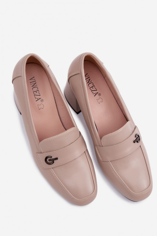 Kožené topánky Dámske s podpätkami Vinceza 18119 béžová