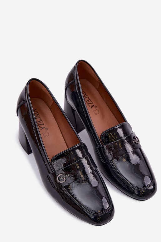 Lakované polokožené topánky Dámske s podpätkami Vinceza 18119 čierna