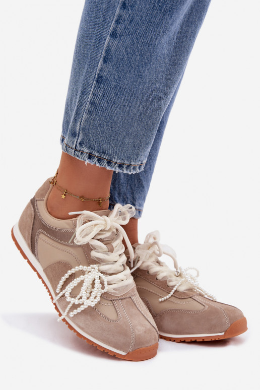 Kožené zo semišu Tenisky model obuvi Dámske Big Star TT274677 béžová