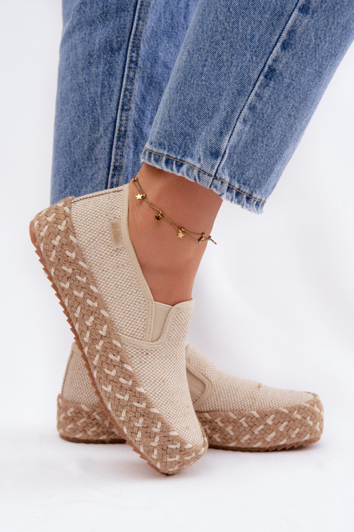Espadrilky s platformou S vrkočom Lee Cooper LCIN-26-31-4332 béžová