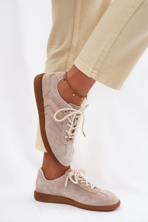 Kožené zo semišu Tenisky model obuvi Dámska nízka béžová Perinae