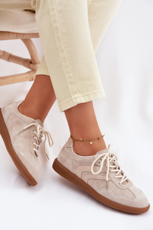 Kožené zo semišu Tenisky model obuvi Dámska nízka béžová Perinae