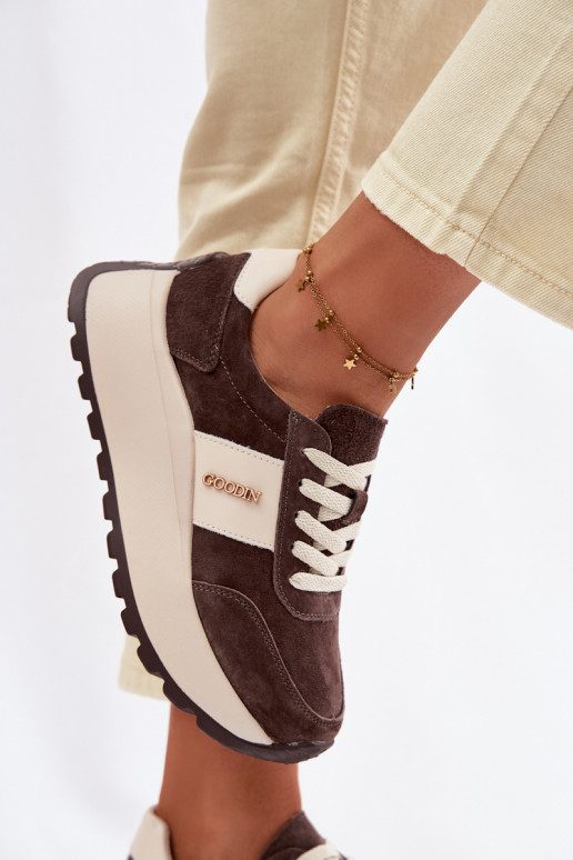 Tenisky model obuvi Dámske s platformouZapnutéturalnego zo semišuu CzekoladoIne Rosinae