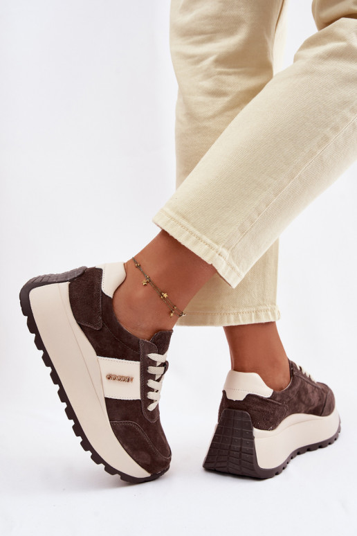 Tenisky model obuvi Dámske s platformouZapnutéturalnego zo semišuu CzekoladoIne Rosinae