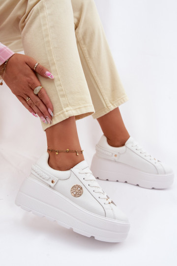 Kožené Tenisky model obuvi Dámske s platformou D&A LR61-7095 biela farba