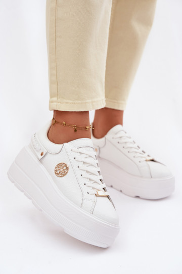 Kožené Tenisky model obuvi Dámske s platformou D&A LR61-7095 biela farba 2