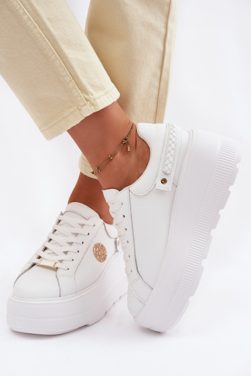 Kožené Tenisky model obuvi Dámske s platformou D&A LR61-7095 biela farba
