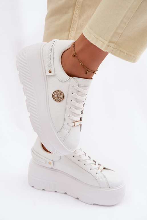 Kožené Tenisky model obuvi Dámske s platformou D&A LR61-7095 biela farba