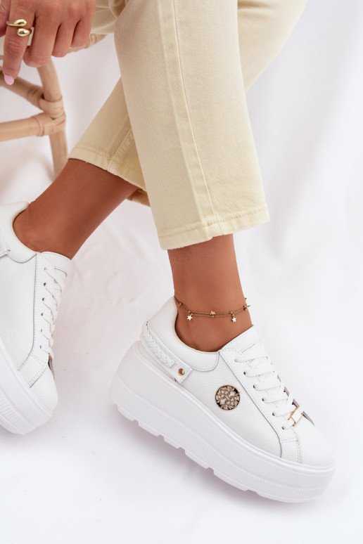 Kožené Tenisky model obuvi Dámske s platformou D&A LR61-7095 biela farba