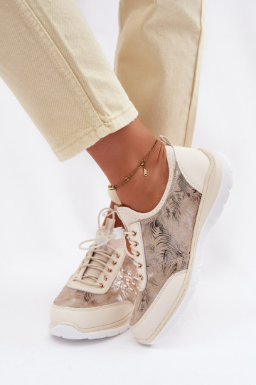 Vzorované Kožené topánky Dámske D&A GR61-5990 béžová 2