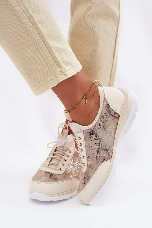 Vzorované Kožené topánky Dámske D&A GR61-5990 béžová